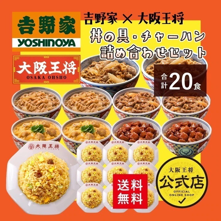 吉野家 大阪王将 丼の具＆チャーハン詰め合わせセット（合計20食） 送料無料 冷凍食品 お弁当 福袋