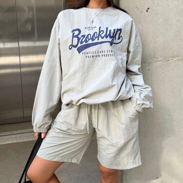 Hスタイル(SET)ニューヨークウォッシャーショートパンツセット 秋 女性 トレーニングウェアセット 長袖 スウェットセット ショートパンツセットアップ