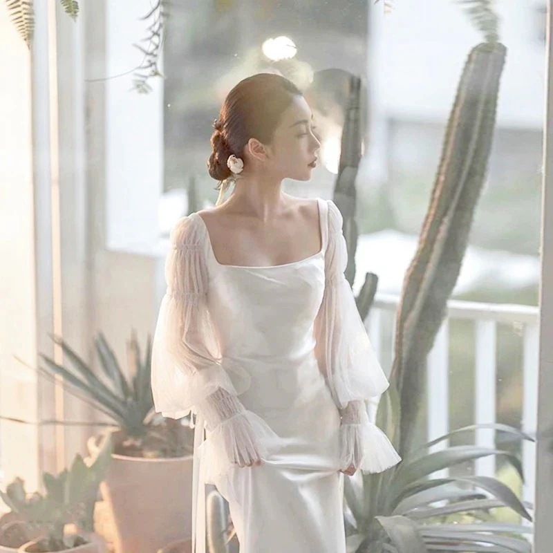 【無.料 2025新入荷·高.品質】【豪華でロマンチックなデザイン！】ウェディングドレス 白 イブニングドレス パーティードレス ワンピース 二次会 結婚式 成人式 演奏会 花嫁 お呼ばれ 披露宴 4