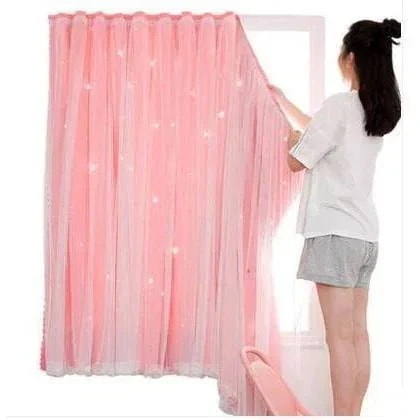 【HIHERO】【3個セット】カーテン 遮光 断熱 レース 一体型 二重 ル 姫系 プライバシー保護 スター 星 おしゃれ ピンク スター 安い オーダーカーテン　貼り付け