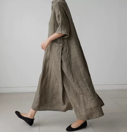 カジュアルシャツロングワンピース ワンピース ロング丈 袖あり 綿 リネン 爽やか スタイル 可愛い きれいめ シンプル カジュアル 上品 おしゃれ かっこいい レトロ アジアン