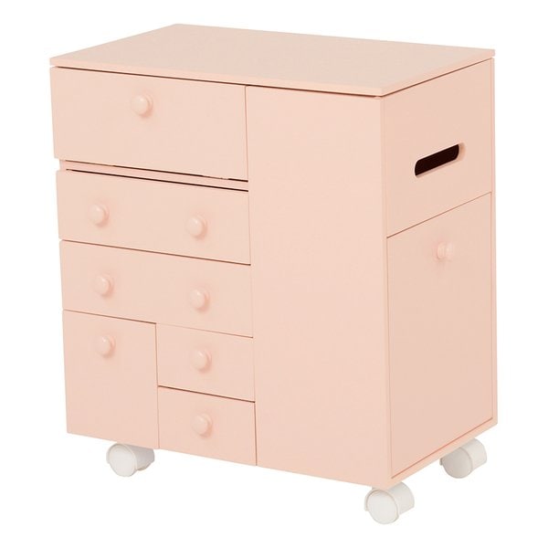 コスメワゴン ピンク 幅45cm ミラー付き MUD-6649PI