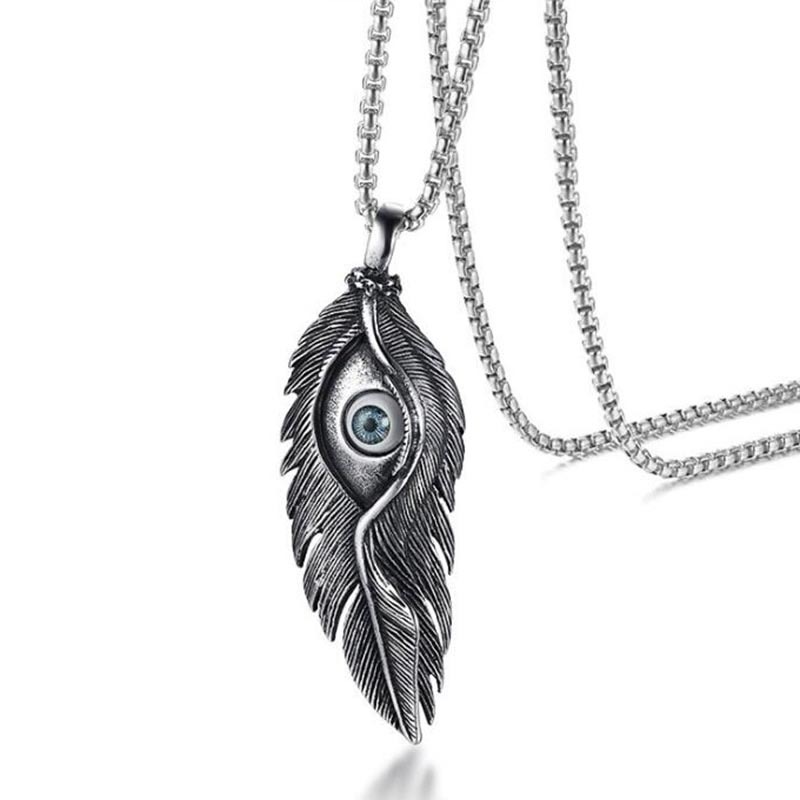 フェザーアイネックレス チェーン付き 目玉 眼 羽根 男性 女性 ペンダントトップ アクセサリー