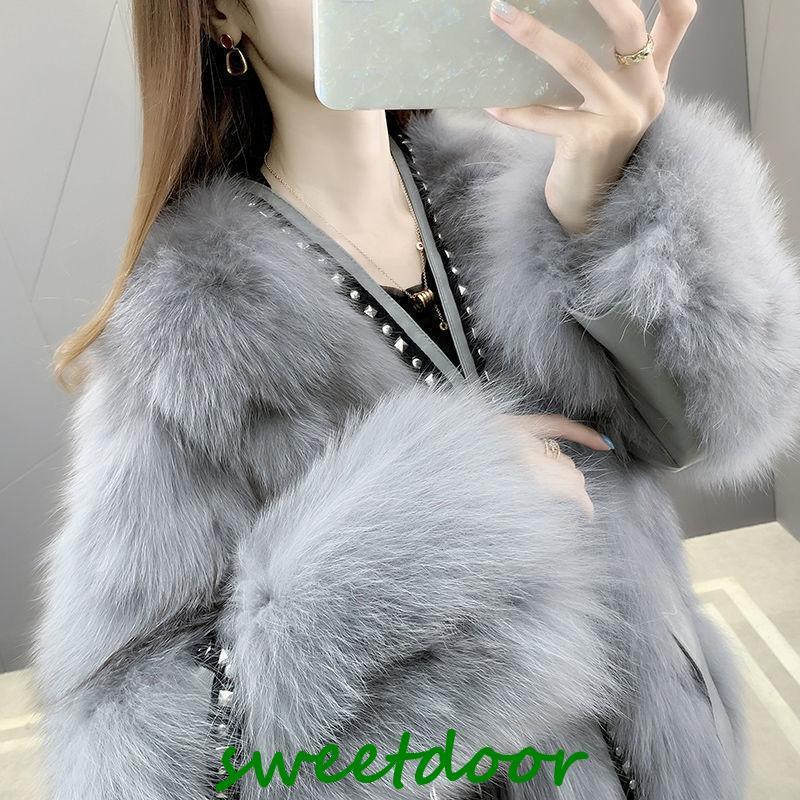 レディースファッション ファーコート フォックスファーコート 冬 エコファーコートフェイクフォックス 毛皮コート 丈 モコモコ 暖かい