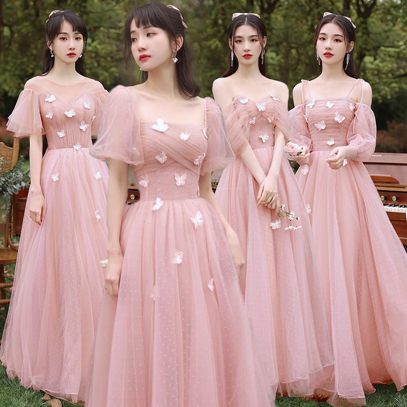 ピンク ウエディングドレスワンピースブライダルロングドレス 前撮り用 二次会花嫁 礼服 レディース おしゃれ Aライン新婦演奏会女子会成人式卒業式