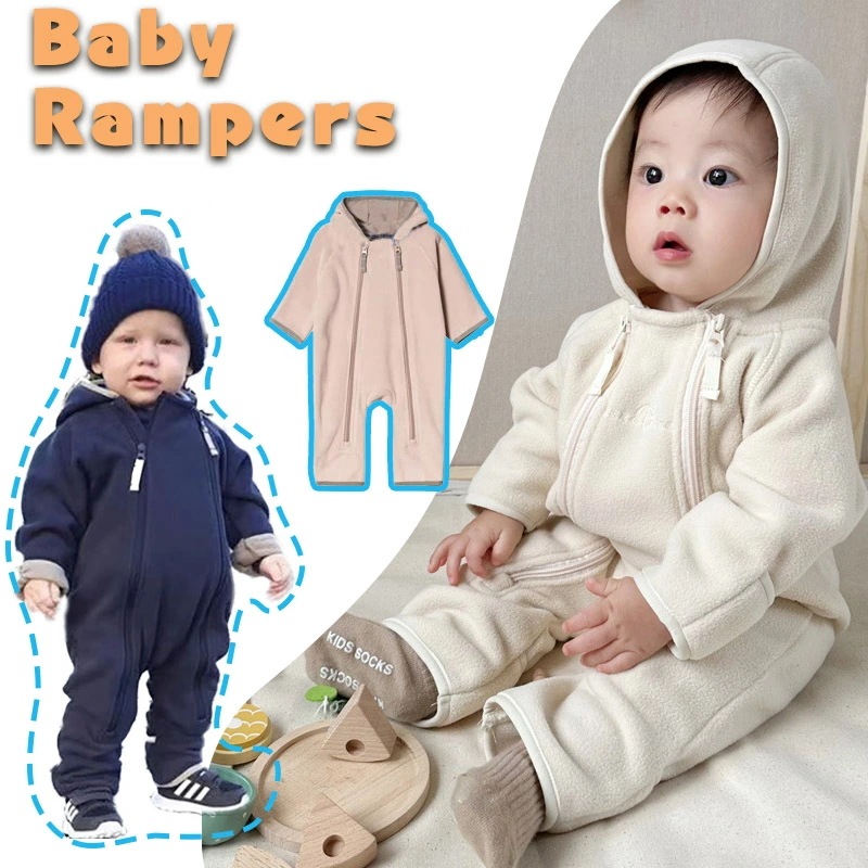 送料無料 ベビー ロンパース 冬 スノーウェア スキーウェア カバーオール 厚手 フリース 男の子 女の子 ジャンプスーツ 起毛 防寒対策 暖かい もこもこ ふわふわ 可愛い フード付き 無地 前