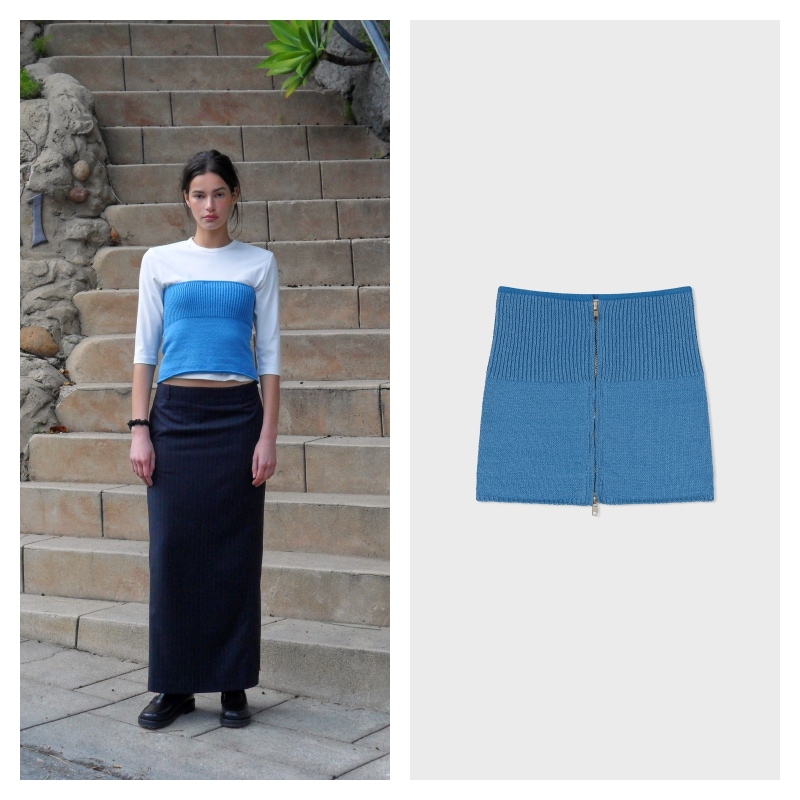 【LOW CLASSIC】 COTTON ZIP-UP MINI TOP : BLUE