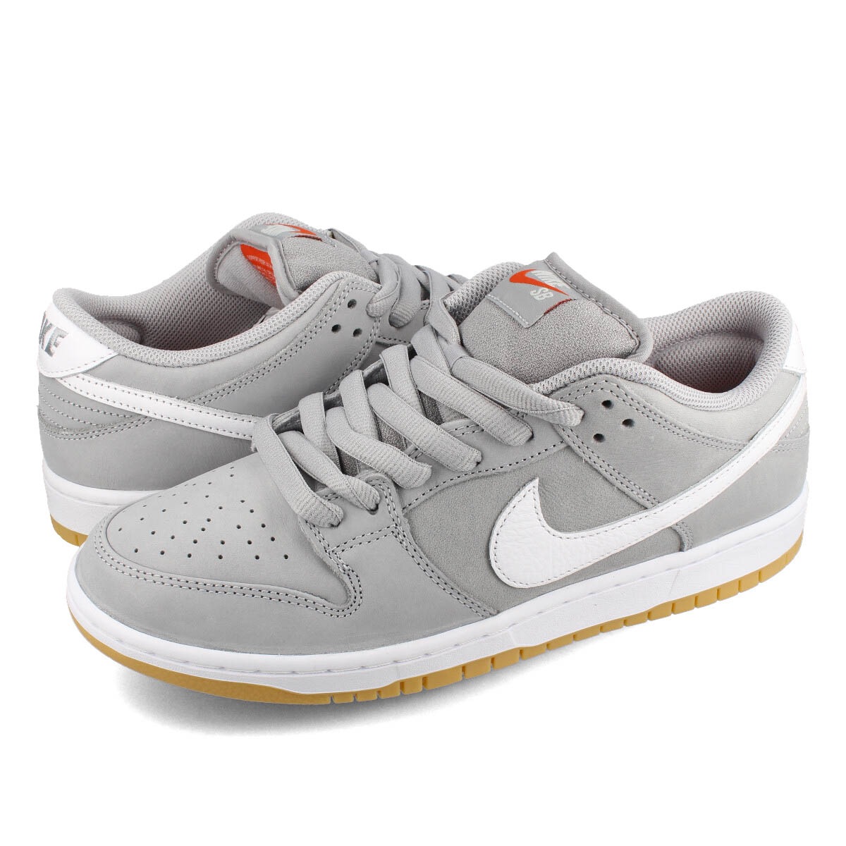 SB DUNK LOW PRO ISO WOLF GREY/WHITE/GUM LIGHT BROWN/PURE PLATINUM/SAFETY ORANGE