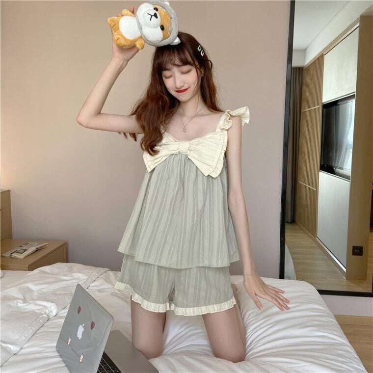 【送料無料】レディース パジャマ ビッグリボン キャミソール ショートパンツ or ワンピース