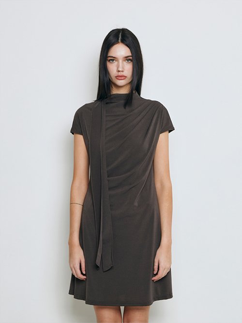 Drape scarf dress (Brown)