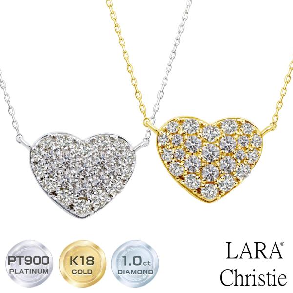 ネックレス レディース 18金 ダイヤ ダイヤモンド 1.0ct プラチナ PT900 K18 ゴールド ハート パヴェ プレゼント LPUC