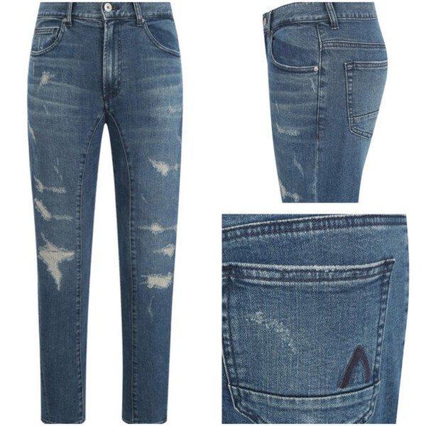 人気のメンズスリムバギーフィットダメージラインMトーンジーンズ_US