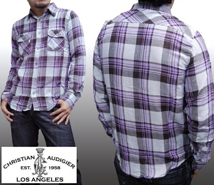 セール クリスチャンオードジェー カジュアルシャツ メンズ 長袖 チェックシャツ シャツ Christian Audigier SHIP TO SHORE インポート ハリウッド LAセレブ ブラ