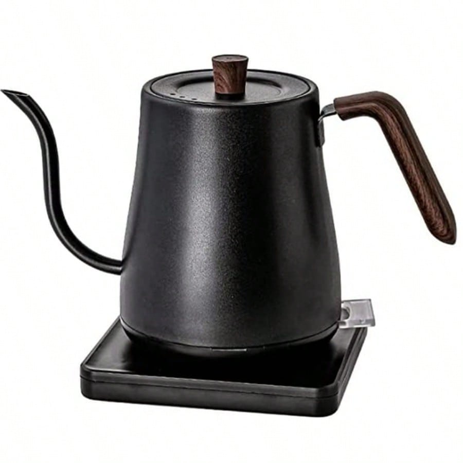 電気ケトル 0.8L コーヒー ドリップ ステンレス カフェケトル 細口 電気カフェケトル 空焚き防止 自動電源OFF お手入れ簡単 おしゃれ ブラック ウッド