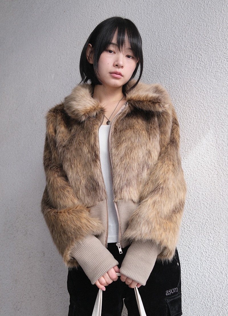 【AS"ON】 OBEL FUR JACKET / BROWN 正規品