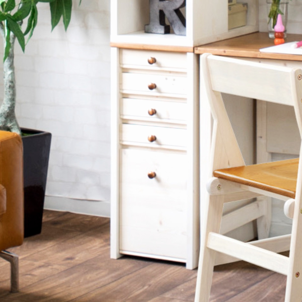 チェスト 幅30cm 学習机 トライP専用 サイドチェスト デスク横 引き出し 5段 トレー 収納 木製 天然木 リビング スリム コンパクト 完成品 整理 整頓 学習教材 デスク サイド