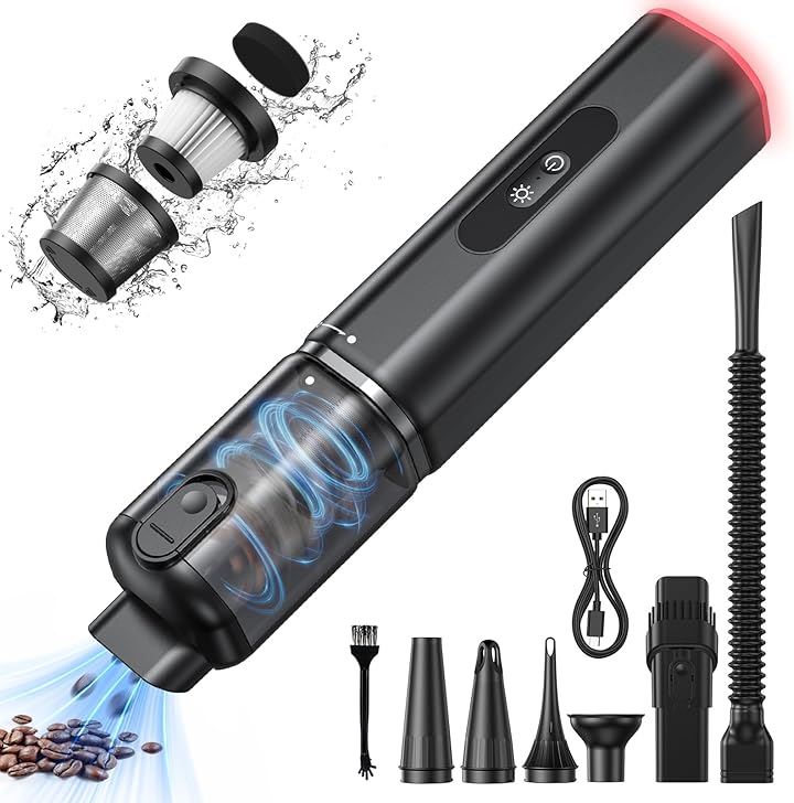 ハンディクリーナー 20 000Pa 多機能 車用掃除機 コードレス 強力吸引力 照明機能 LED照 3in1電動エアーポンプ機能付き ハンディー掃除機 usb充電 ミニ( ブラック)