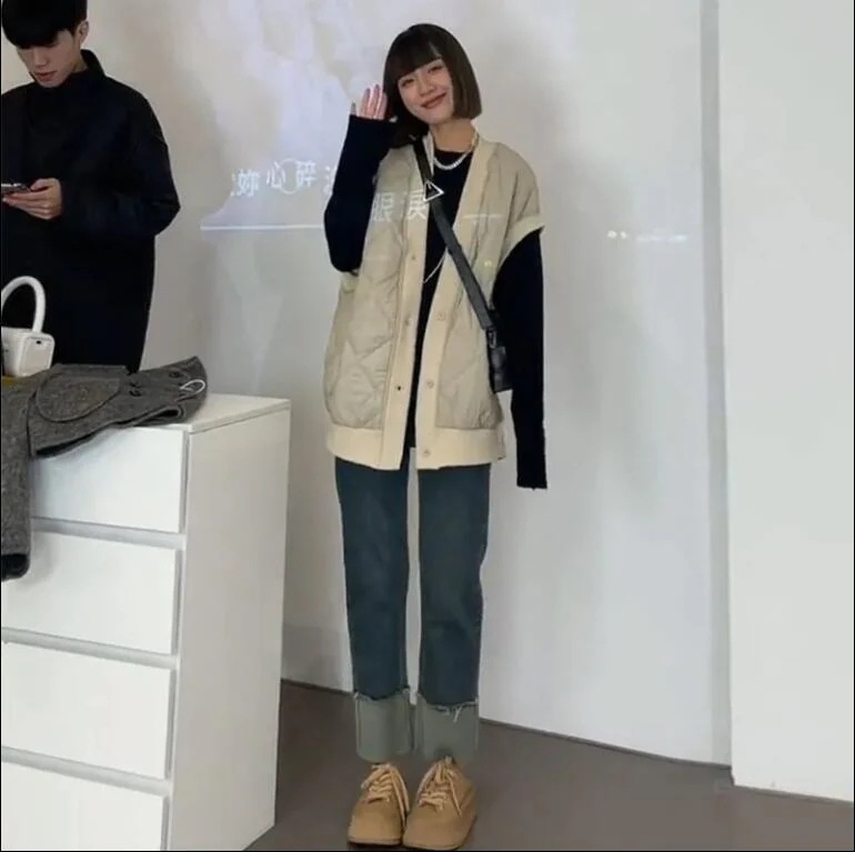 ひし形格子の綿服ベストレディース新作ベストコートレディース