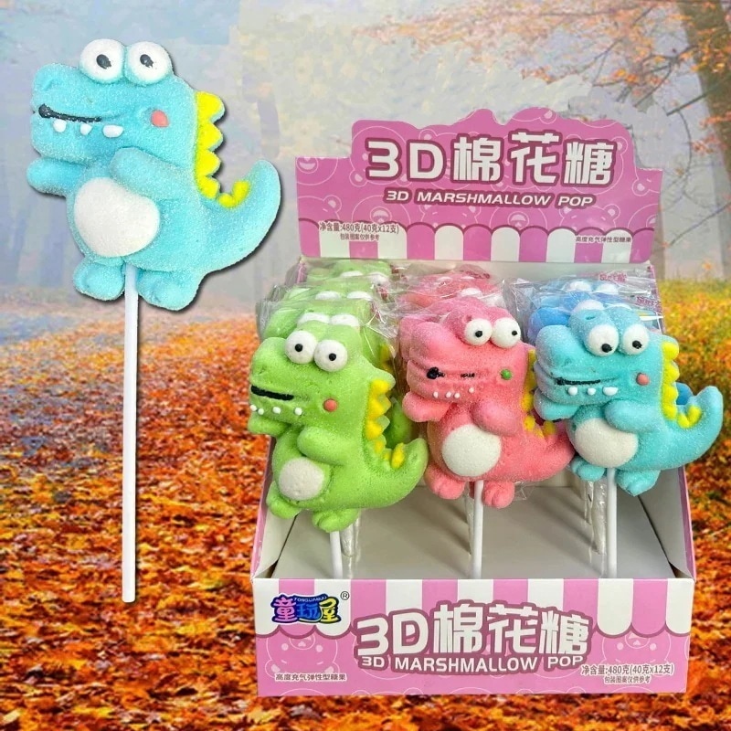 子供向けのかわいい漫画3d恐竜シェイプコットンキャンディーファッジロリポップロリポップ全体のボックスチルドレンズスナック 誕生日プレゼント 子供の贈り物 誕生日プレゼント 子供の贈り物