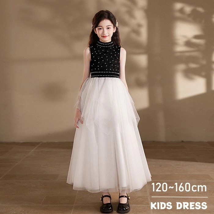 超人気,大特価 ピアノ発表会 ドレス 子供 女の子 ブラック 黒 白 発表会ドレス ハイネック ノースリーブ 子ども ワンピース お祝い日 演奏会 音楽会 フォーマル 誕生日 撮影 パーティー ジュニ