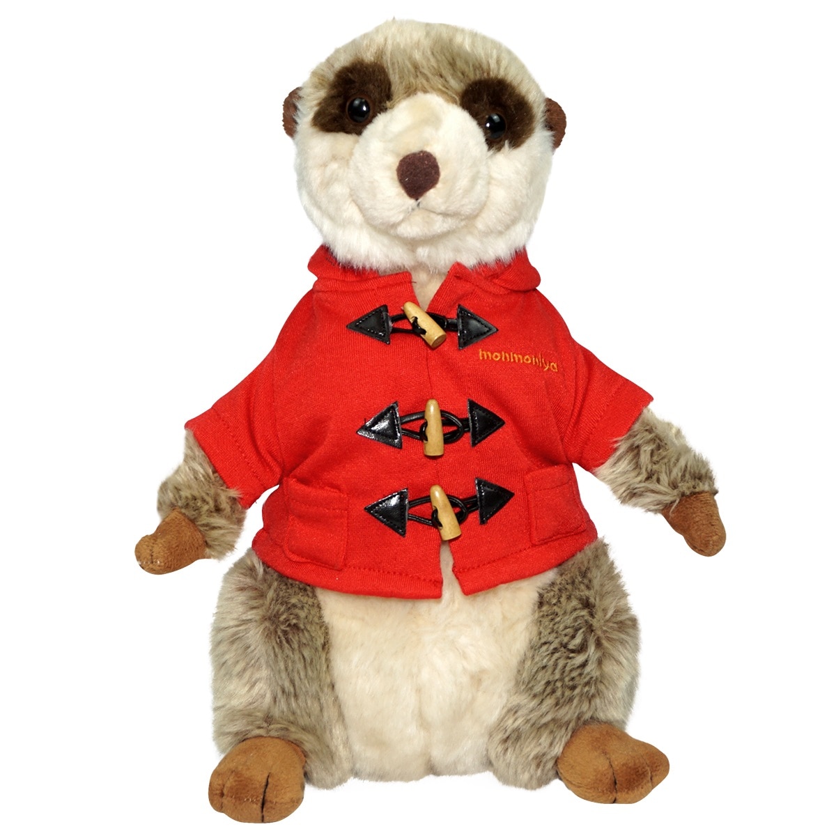 ミーアキャット ぬいぐるみ 座る姿 レッドダッフルコート