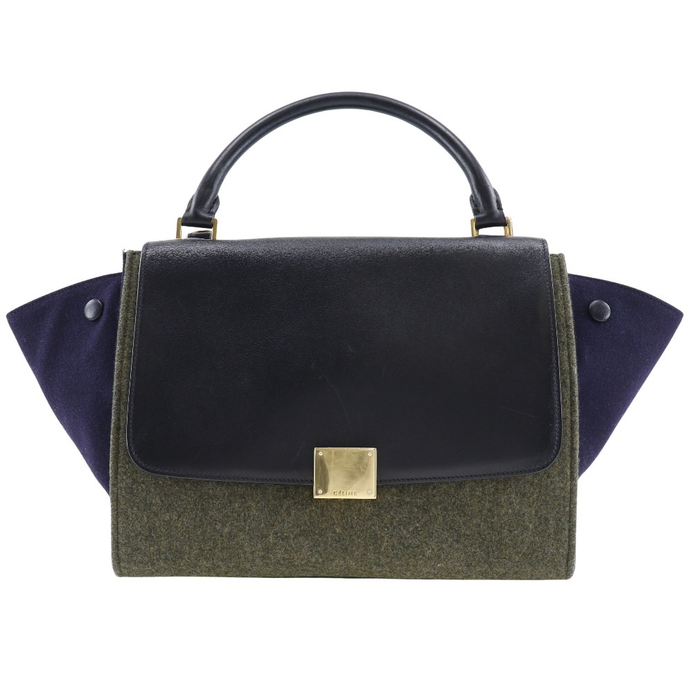 トラペーズ ハンドバッグ フェルト カーフ 黒 グレー レディース 中古品