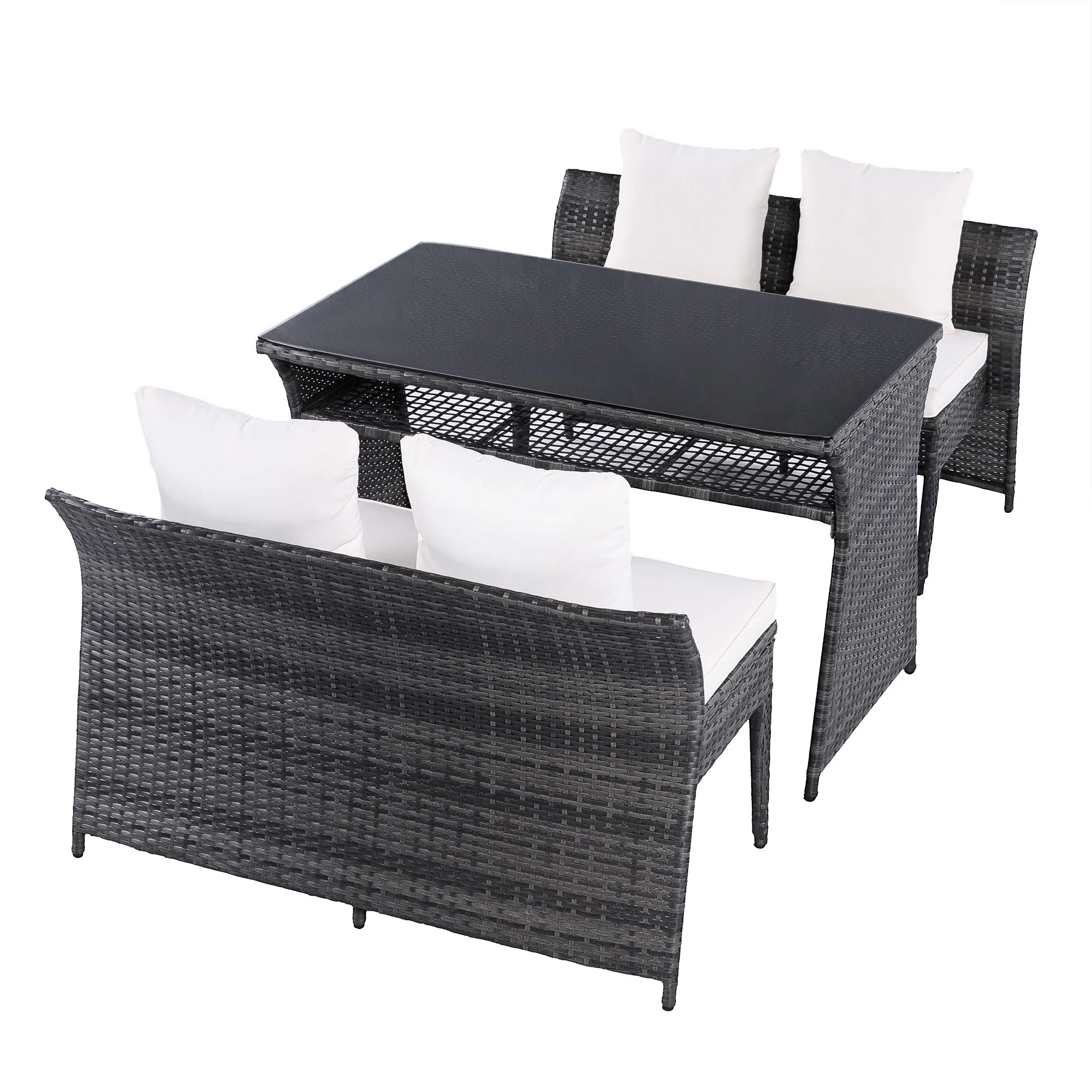 4人掛け ガーデン テーブル 3点セット ラタン調 ガーデンファニチャー ベランダテーブル ガーデンテーブル ガーデンチェアー テーブル コンパクト 屋外家具 ガーデンファニチャー おしゃれ