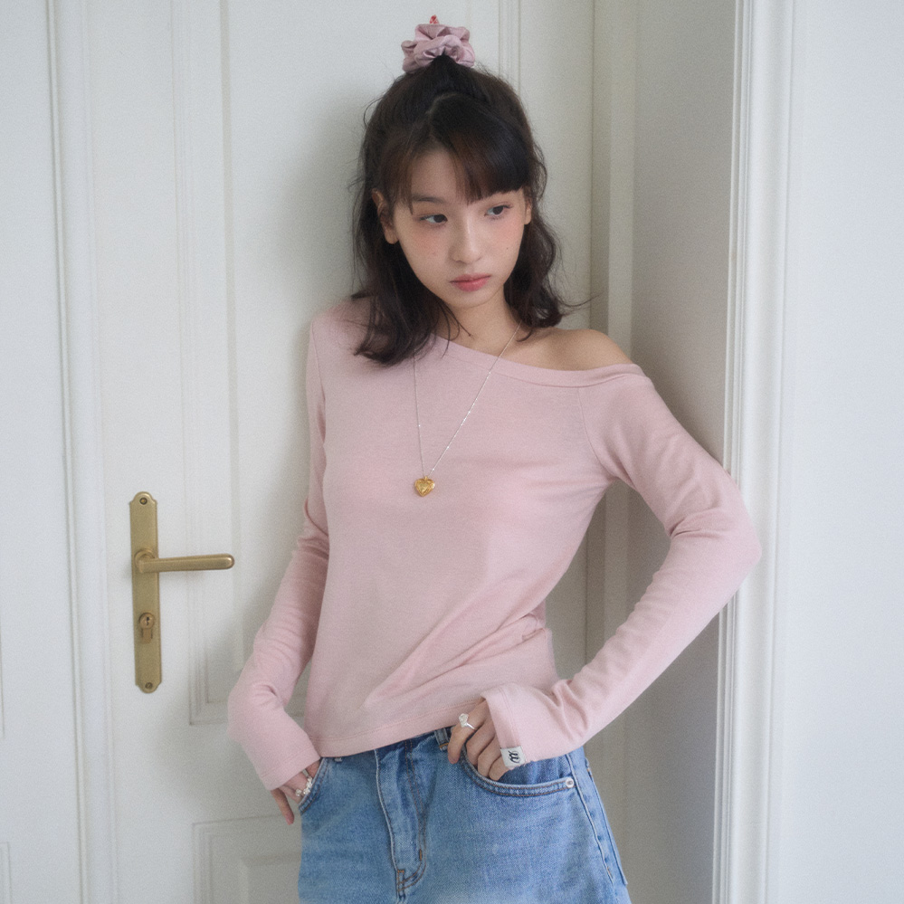 ONE-SHOULDER LONG SLEEVE-PINK