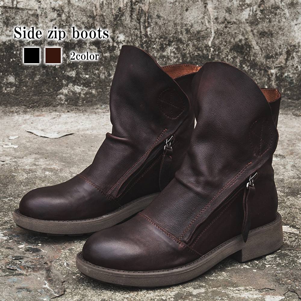 ブーツ レディース サイドジップブーツ 防寒 軽量 ウォーキング ローヒール ヒール スニーカー 靴 軽い 本革 雨 歩きやすい ミドル 4E ミドル丈 冬 防水 秋 兼用 滑らない 厚底 春 おしゃ 20,589円