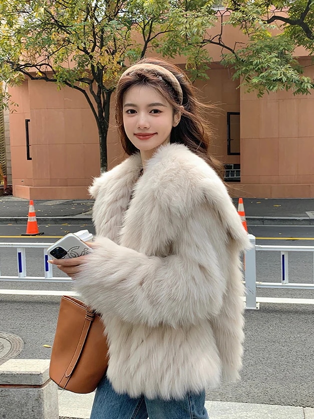 新しい フェイクファー レディース フェイクフォックスファー 毛皮コートアウター 保温 ジャケット