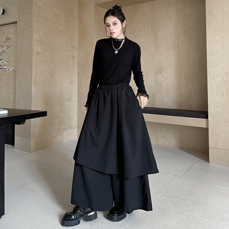 【J.Fashion】 ワイドパンツ おしゃれ キュロットスカート 個性的なデザイン レイヤード レディース フレア ドッキング ロングワンピース メガ割