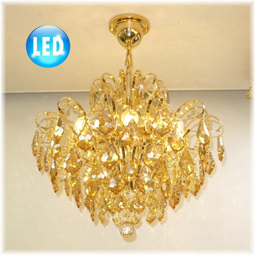 【LED付き！】 新品 豪華！ シンプルデザイン LED 6灯 クリスタル シャンデリア ゴールドタイプ