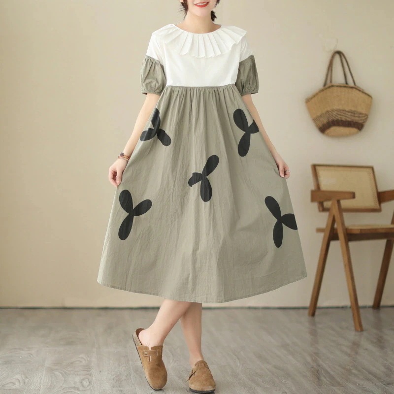 夏の新型スウィートで襟ワンピースマタニティウェア怠惰風ゆるい泡袖ロングワンピース 6,703円