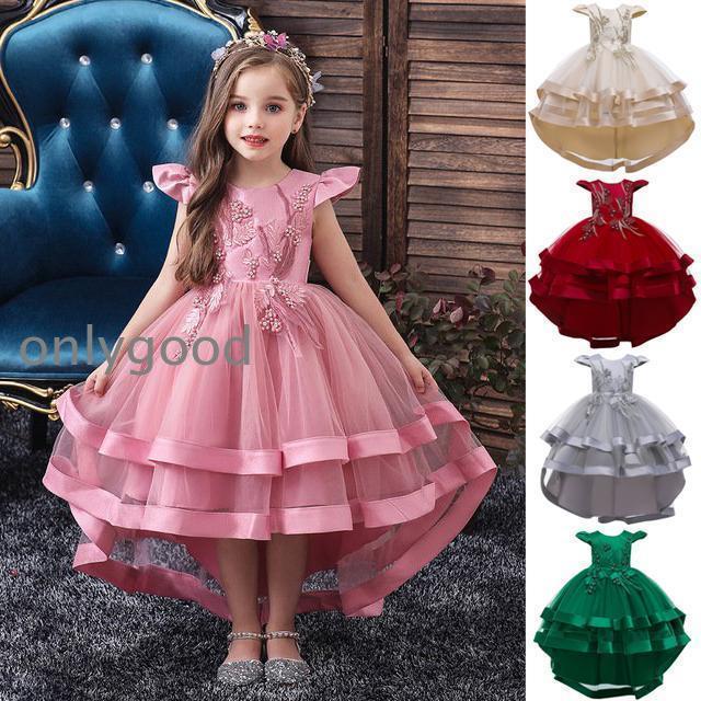 【5色展開】子供ドレス 発表会 結婚式 ロング キッズ パーティドレス キッズ ドレス フィッシュテールドレス 後ろロング 赤 ピンク