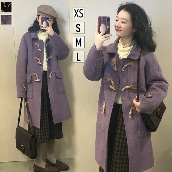 ダッフルコート ステンカラーコート レディース ロング丈 ロングコート 黒 女性 ダッフル コート トップス アウター シンプル 定番 おしゃれ ゆったり 秋冬 無地 防風 防寒 厚手 学生 女の子