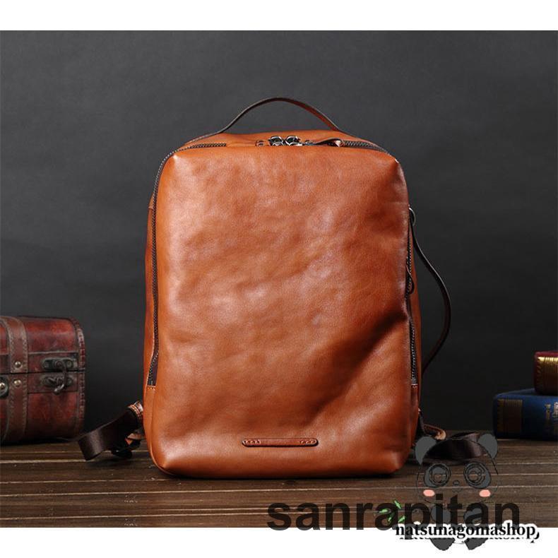 (girl shop)新品販売 新品 ヌメ革 ビジネスリュック 本革 デイバッグ メンズバッグ ビジネスバッグ PC レザー 手作り 紳士用 大容量 旅行 3色 通勤 出張 LLB-0001 2枚