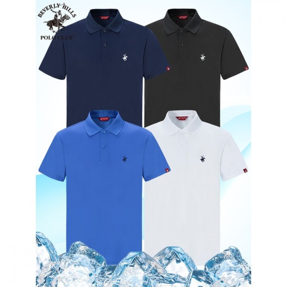 [ビバリーヒルズポロクラブ] ユニセックス機能性クールエバーツーボタン半袖襟Tシャツ