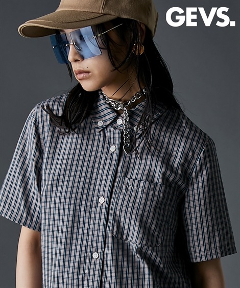 ミニ・ひざ丈/半袖 裾プリーツミニシャツワンピース 大きいサイズ有 GEVS.