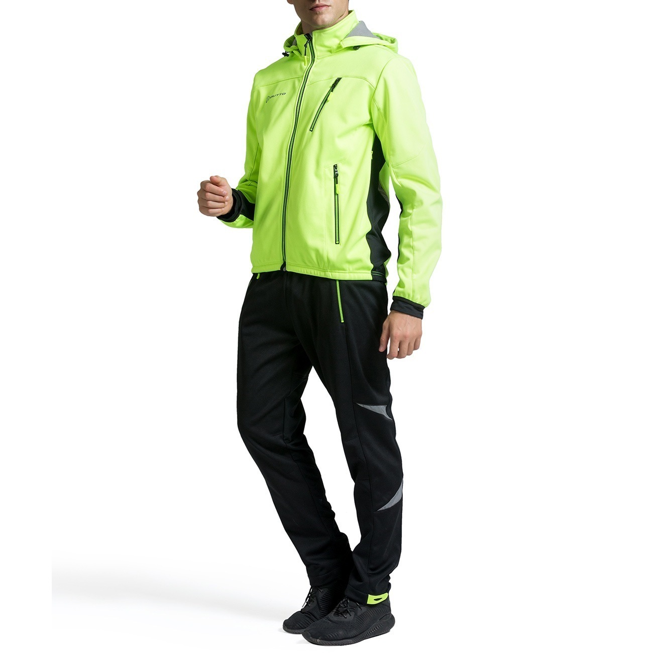 秋冬用 防寒 四面防風 自転車ウェア 着脱式フード付き 防風立ち襟 長袖 アウトドア スポーツ ウェア サイクルジャージ サイクルジャケット ゴルフウェア ウィンドブレーカー 登山 上下セット