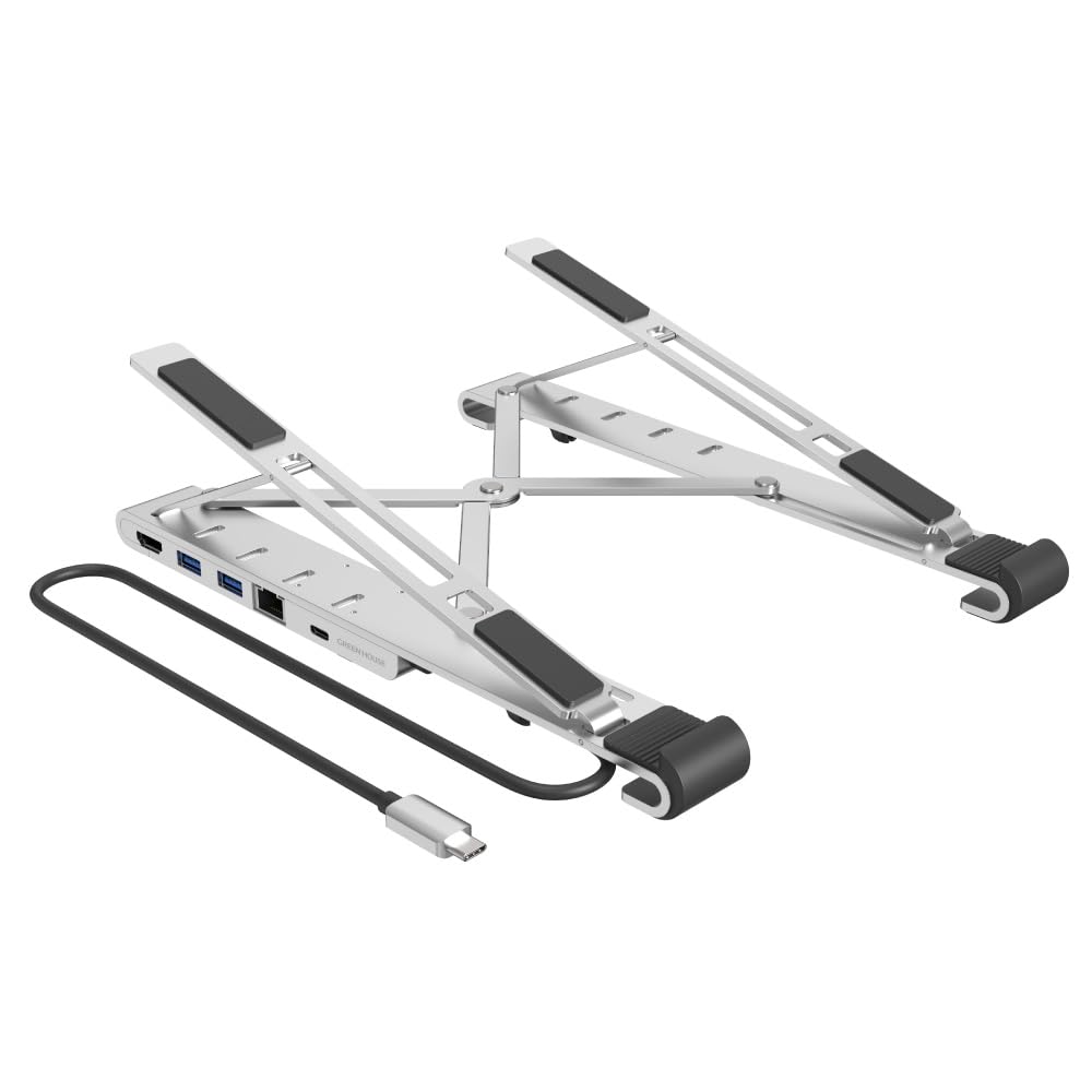 グリーンハウス ドッキングステーション パソコンスタンド USB接続 HDMI 映像出力 LANポート搭載 充電 ノートPC GH-MHC6B-SV