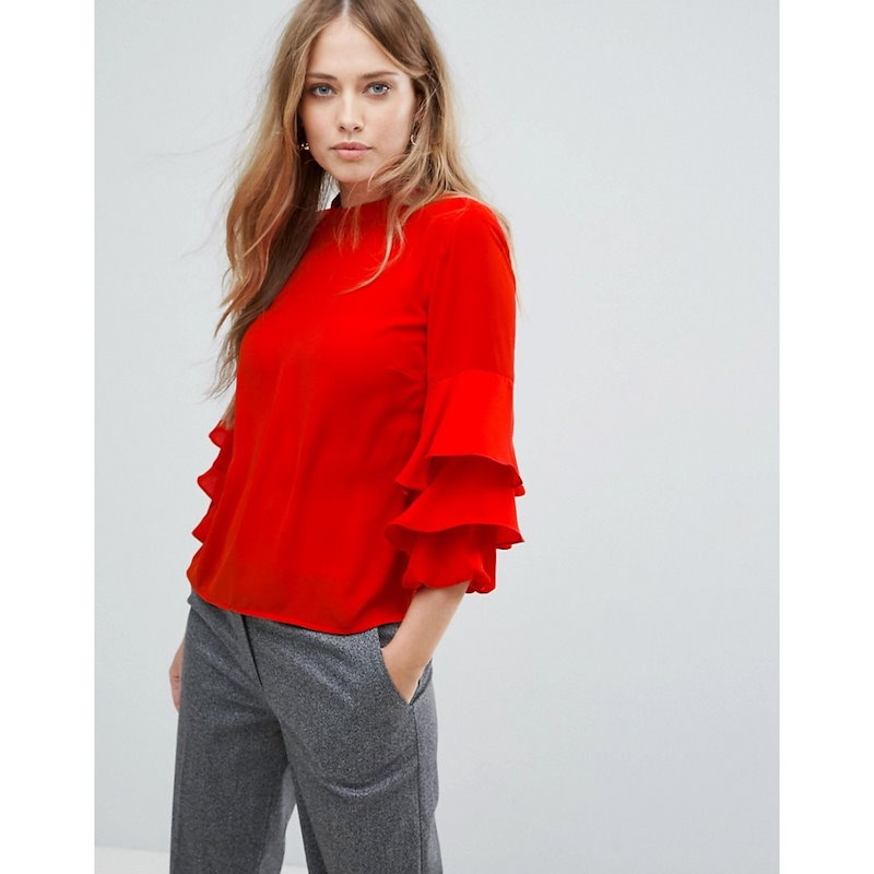 ウェアハウス レディース トップス【Warehouse Tiered Sleeve Top】Bright red ウェアハウス レディース トップス【Warehouse Tiered Sleeve Top】Bright red