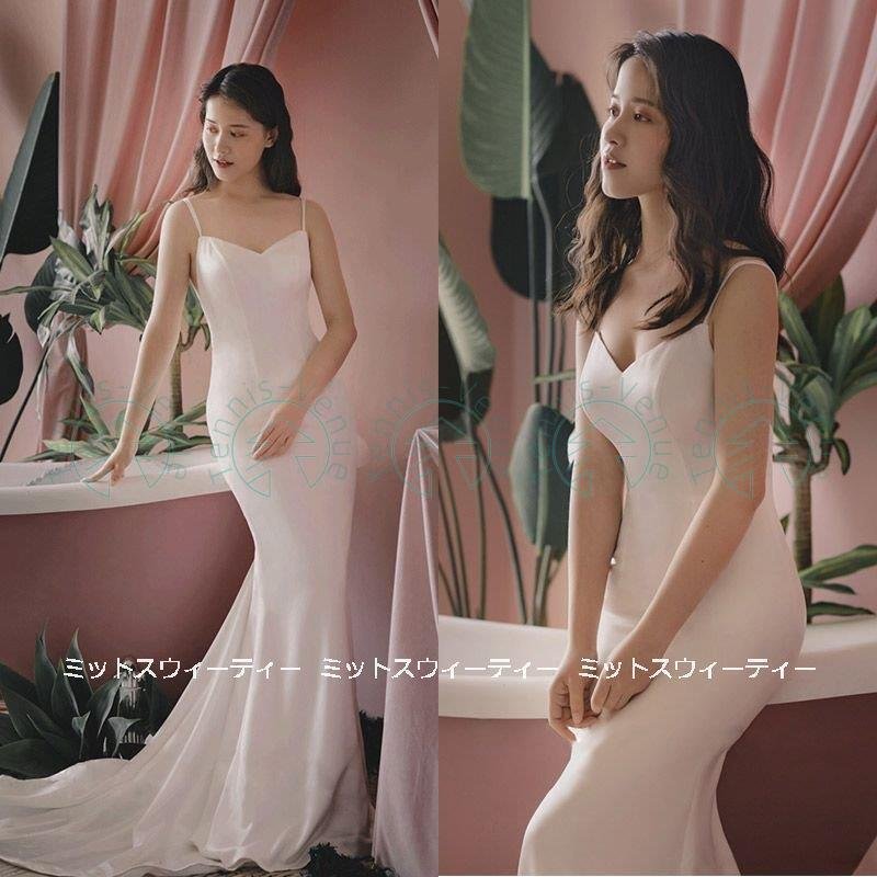 ウェディングドレス ロングドレス マーメイドライン キャミソール 結婚式 ウエディングドレス 二次会