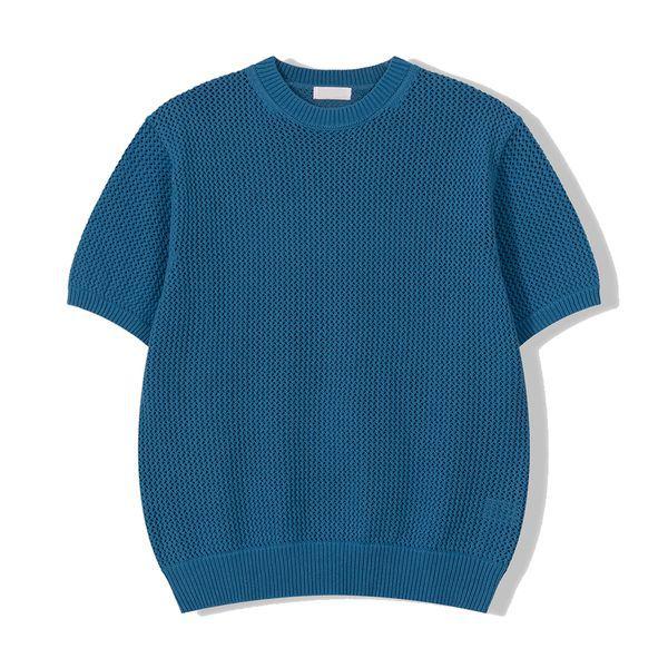 メンズプレミアムネットラウンドネック半袖ニットTシャツ GN KNH Q011 ブルー_P417773526