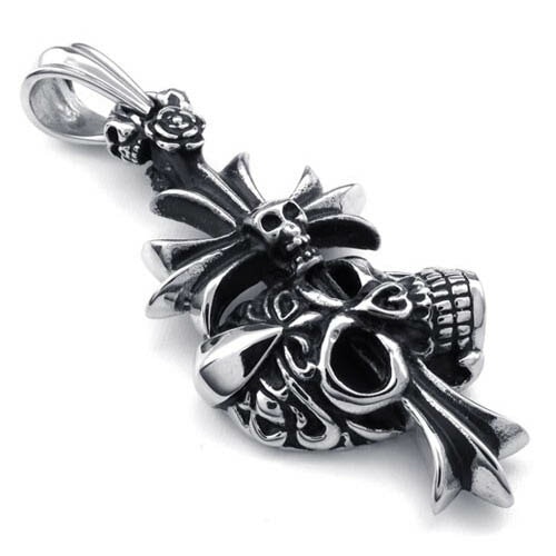 アシッドスカルクロスステンレストップ ドクロ ガイコツ 十字架 ロザリオ 男性 髑髏 ネックレス