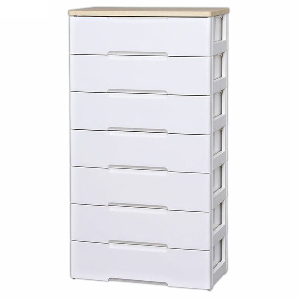 アイリスオーヤマ HG-727 ウッドトップチェスト 幅73cm×7段 (ホワイト/ナチュラル) HG727