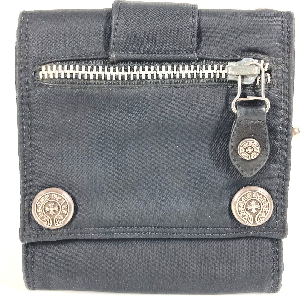 3つ折り財布 ロゴ コンパクトウォレット レザー/ナイロン ブラック