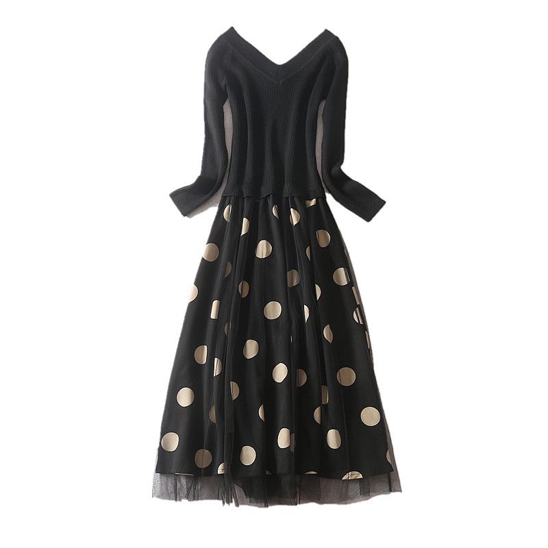 Waltz Shirring Bending Long Dress 長袖ロング・マキシ丈ワンピ