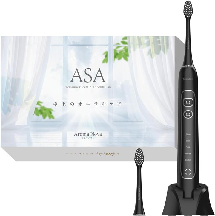 歯科医・医師・衛生士 3名監修 電動歯ブラシ 超音波歯ブラシ 日本企業 IPX7防水(黒, ソニック)