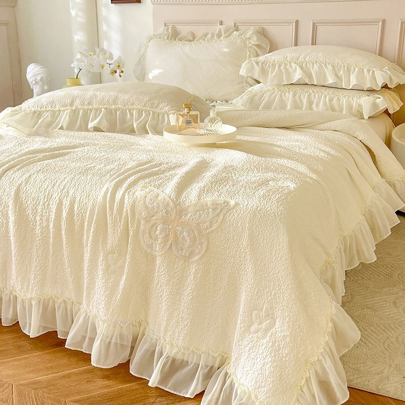 【2枚購入で 3oo円OFF！】韓国風バブルコットンサールキルト4点セット夏プリンセス風エアコンキルト洗濯機で洗える家庭用寝具