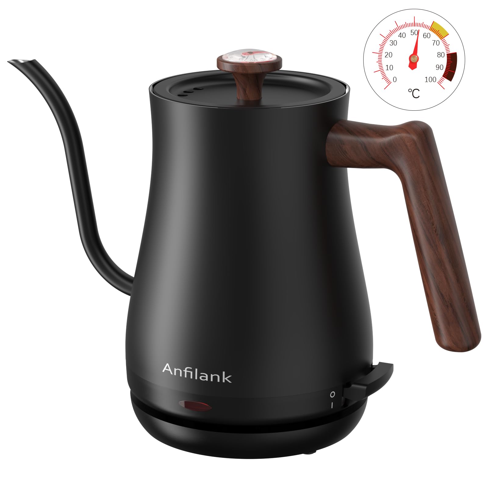 電気ケトル 0.8L コーヒー ドリップケトル 温度計付き ANFILANK 電気ポット 1200W コーヒーポット ドリップ ステンレス製(急速沸騰/空焚き防止/自動電源オフ) PSE認証済み 湯沸